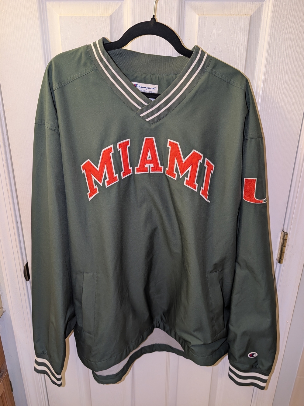 Champion Miami Hurricanes Windbreaker Mens XL Green Excellent V-Neck Pullover